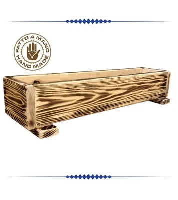FIORIERA IN LEGNO REALIZZATA A MANO CON FINITURA SCURITA A FIAMMA 53X13X11CM - Image 1 of 4