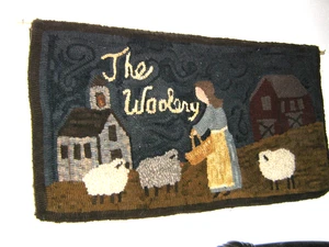 Primitive hand hooked 'The Woolery' handmade Yvonne Buus ORIGINAL - 27 X 14.5 - Picture 1 of 6