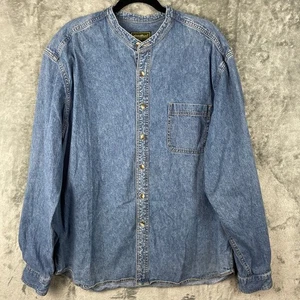 VINTAGE Eddie Bauer Shirt Mens Extra Large Blue Denim Jean Band Collar Casual - Picture 1 of 8