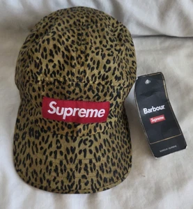 Supreme Barbour Waxed Cotton Box Logo Hat Camp Ball Cap Leopard - Picture 1 of 13