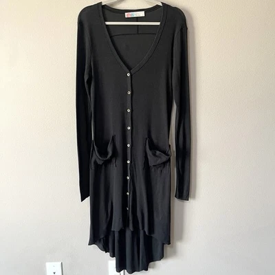 Free People Beach Black Bonita Ribbed Cardigan Dress Button Front Size Large - Image 1 of 4