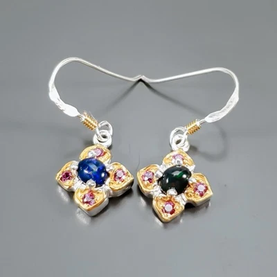 Серьги ручной работы с натуральным черным опалом серебро 925 пробы /E129467 - Изображение 1 из 4