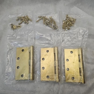 Stanley Hardware Door Hinges F179 Steel Brass Satin Finish 4"X4.5" w/ Screws 3PK - Image 1 of 4