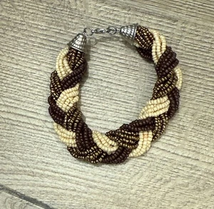 Armband mehrstrangig geflochten Rocailles mit Karabinerverschluss.  Vintage - Bild 1 von 4