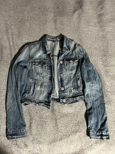 American Eagle Jacke Damen mittelblau Denim Used-Look Freizeit Mantel - Bild 1 von 10