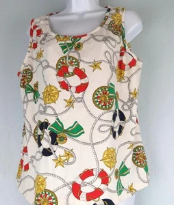 Aileen Too Top Women Size 1X Sleeveless Nautical Decor White Background - Picture 1 of 6