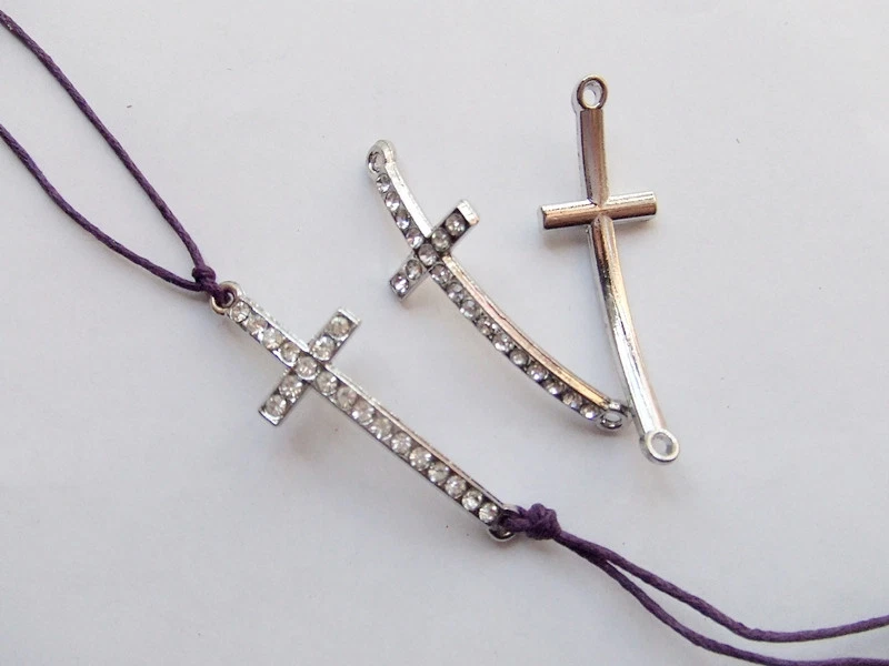 2pz charm connettore croce color argento scuro  strass 45x15mm lead,nikel free - Immagine 1 di 1