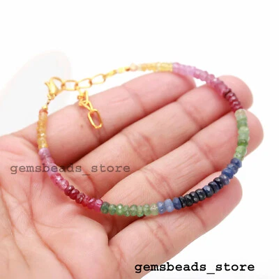 100 % natürlicher Rubin + Smaragd + Saphir 3 mm Edelstein Rondelle facettiert... - Bild 1 von 4