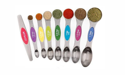 Magnetic Dual Sided Measuring Spoons with Leveler Set of 8-3 Colors To Pick From - Image 1 of 4