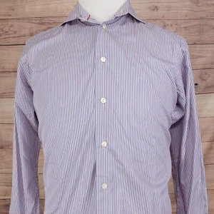 ETON SLIM FIT ORANGE BLUE STRIPED BUTTON DOWN DRESS SHIRT MENS SZ 16 41 **READ - Picture 1 of 12