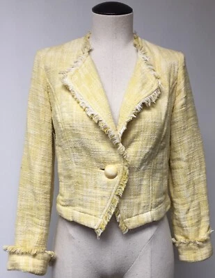 CHAQUETA BLAZER CABI HAPPY AMARILLO CON BLANCO 100% ALGODÓN TELA TWEED 1 BOTÓN S Foto 1 de 4