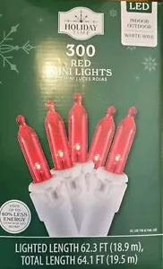 Holiday Time Christmas Lights 300 Red Mini Lights White Wire 64' VALENTINE'S NEW - Picture 1 of 4