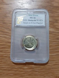 Mint Error 2020 Malaysia 10 Sen Struck on 50 Sen Planchet TQG MS 66 - Picture 1 of 3