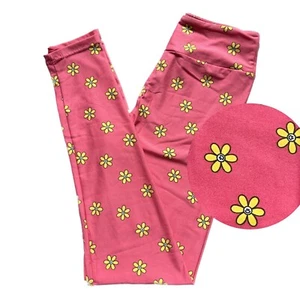 Girls S/M LuLaRoe Gigi & Jax~ YELLOW FLOWERS on CORAL ~ Leggings KIDS SIZES 2-8 - Picture 1 of 3