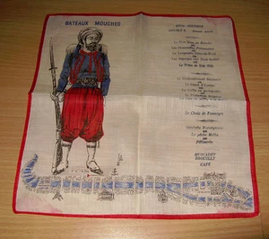 Vintage Taschentuch Taschentuch Taschentuch Bateaux Mouches französische Speisekarte Gourmet Karte - Bild 1 von 3