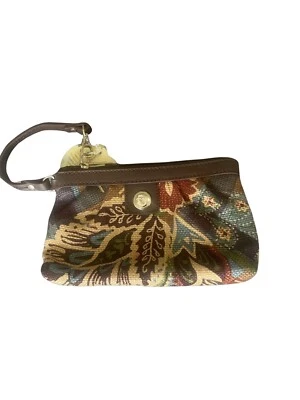 Spartina 449 Daufuskie Island Red Floral Wristlet Natural Linen Leather Trim NEW - Image 1 of 4