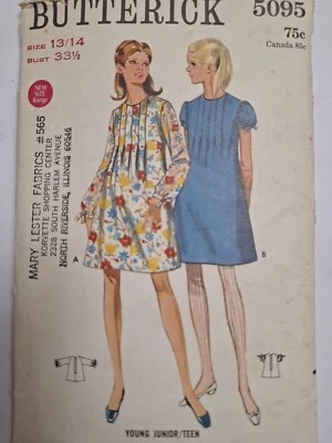 Dress A Line Pleated 13 14 Butterick 5095 Sewing Pattern Cut VTG Placket Short - Image 1 of 4