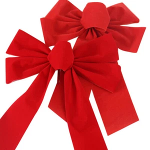 5x Velvet Bow Christmas Tree Hanging Ornament Xmas Ribbons Bowknot Decors Red - Picture 1 of 12