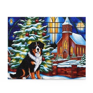 Bernese Mountain Dog Christmas Puzzle 120, 252, 500, Stained Glass Puzzle gift - Picture 1 of 4