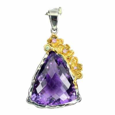 SHOLA Vera Pietra Naturale Amethyst Lilla Pendente Argento Sterling N256 - Immagine 1 di 3