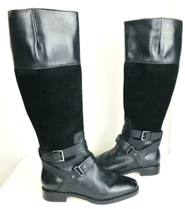 Joan & David Womens Dazadarah Knee High Boots 6M Black Leather Suede Riding Zip  - Picture 1 of 12