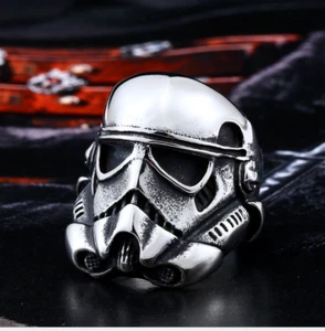 Titanium Stainless Steel Men's Jewellery Biker Punk Star Wars White Soldier Ring - Picture 1 of 11