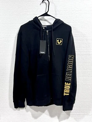 True Religion Hoodie Men's Small Black Cotton Fleece Lined Long Sleeve Full Zip - Image 1 of 4