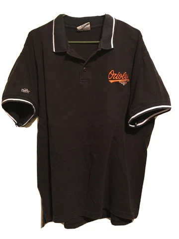 Baltimore Orioles MLB Baseball Majestic Mens Large Polo Shirt Logo Mascot Black Cover