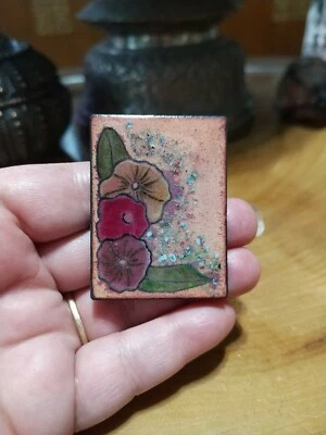 Anita Silverstein signed Copper Enamel brooch, pendant. 3 flowers - Image 1 of 4