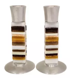 Beames Designs Geometrische Schmelzglas Aluminium 5" Schabbat Kerzenständer 2 Stck. Set - Bild 1 von 8