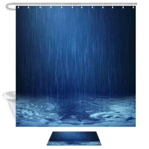 xennubu Rain 3D Fabric Shower Curtain and Rug Set Decor Bathroom Mat Washable - Picture 1 of 8