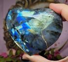 Beautiful Flashy Labradorite Crystal Heart Carving 9.8cm 306g & Stand