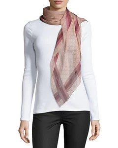 NEW Gucci Auth Logo Mogres Printed Square Shawl 100% Silk Scarf Wrap Italy Pink - Picture 1 of 7