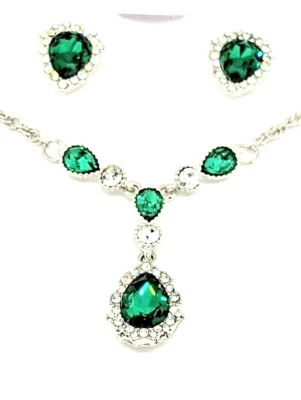 Collar Lariat lágrima piedra verde para mujer halo circonita cúbica *brillante* con aretes Foto 1 de 4
