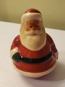 Vintage Roly Poly Santa COIN BANK Ceramic Figurine  4" Tall Red White Black - Picture 1 of 5