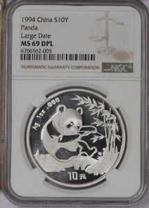 1994 Silver Panda 1 oz. 10 Yuan Large Date NGC MS69 Deep Prooflike - Picture 1 of 2
