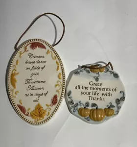 Amscan Small Vintage Ceramic Wall Plaque “Autumn” Set Of 2 - Picture 1 of 6