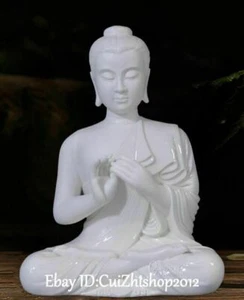 10" Tibet Dehua White Porcelain Seat Shakyamuni Sakyamuni Amitabha Buddha Statue - Picture 1 of 9
