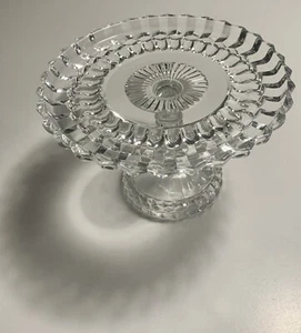 Crystal Glass Cake Stand Pedestal ~9” Wide With 5” Base 6.5” Tall - Picture 1 of 9