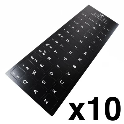 10 X UK ENGLISH KEYBOARD STICKERS Black QWERTY Keyboard Desktop, Laptop Computer - Image 1 of 4