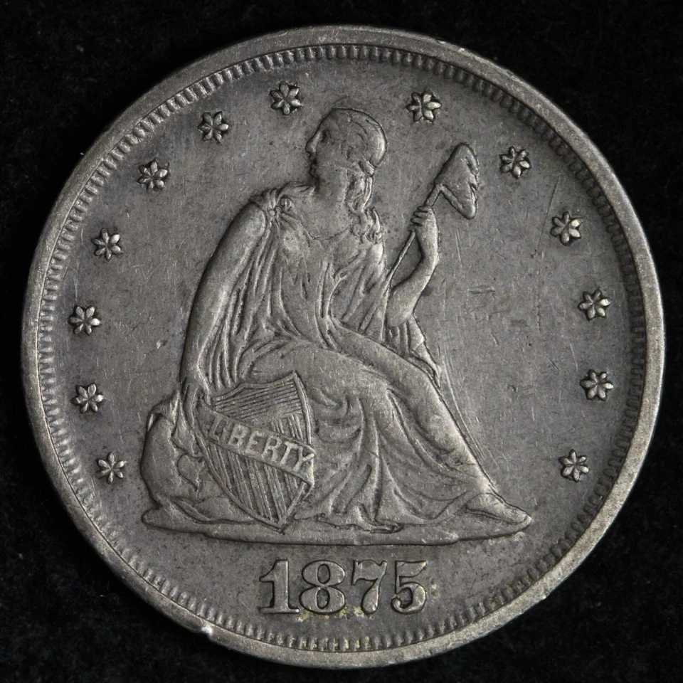 1875 Seated Liberty Twenty Cent Piece AU E219 DTEMR - Image 1 of 2