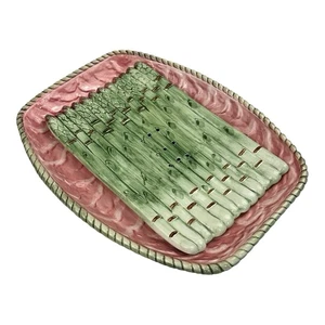 Vintage 1980's Pink & Green MAJOLICA Haldon Group Asparagus Serving Dish 11.5” - Picture 1 of 15