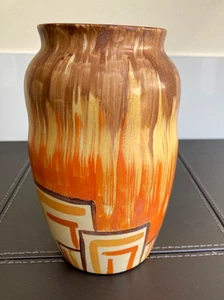 Unusual Art Deco Vase Drip Glazed To Upper Body With Lower Abstract Panels - Picture 1 of 5