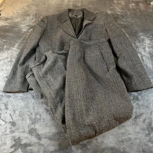Larry Levine Herringbone Blazer & Pants Suit Set Women's Size 12 Gray Black - Picture 1 of 19