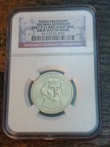 3RD President Thomas Jefferson 2007 P $1 Brilliant Uncirculated FDI - Picture 1 of 4