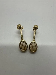 Pendientes colgantes de raqueta de tenis de oro amarillo de 14K de 3,1 g de 1" de largo - Imagen 1 de 6