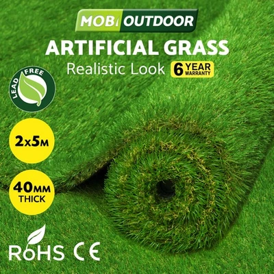 Mobi Outdoor Artificial Grass Synthetic Fake Lawn 2mx5m Turf Plastic Plant 40mm - image 1 of 4
