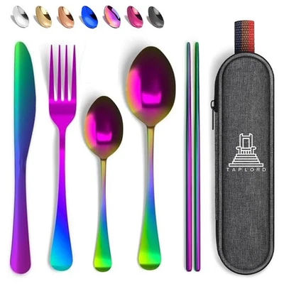 Portable Travel Silverware Set With Case, Includes 5 Pcs of Travel Utensils W... - Image 1 of 4
