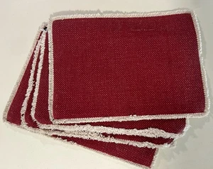 Juego de 4 manteles individuales Pottery Barn Mason tejidos a mano con flecos de algodón ROJOS ~ NUEVOS Navidad - Imagen 1 de 8