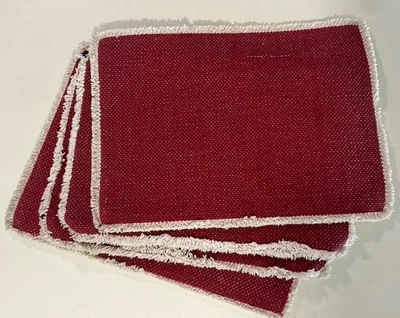Pottery Barn Mason Handwoven Cotton Fringe Placemats Set Of 4 RED~NEW Christmas - Image 1 of 4